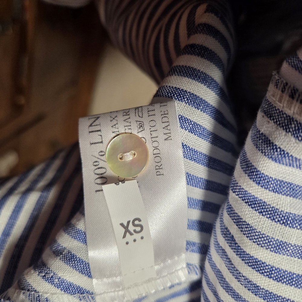 Sartoria Saracena Seersucker Blue & White Striped 100% Linen Maxi Dress Size XS - Picture 7 of 7